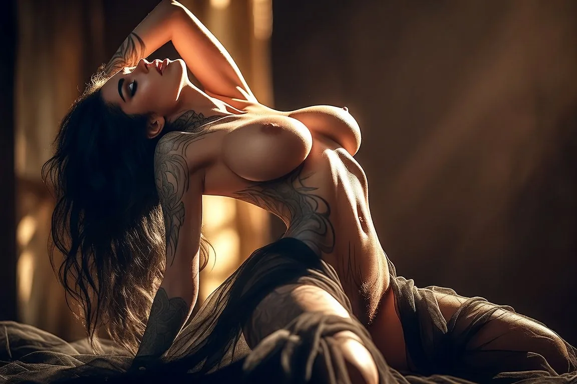 Adult female sensual spirit companion example in a cinematic occult setting.