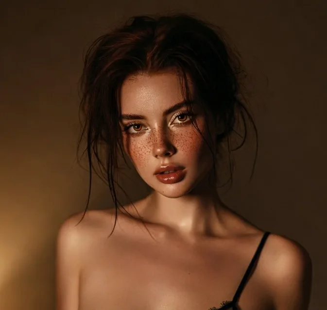 Adult woman with refined features used to illustrate beauty, glamour and body-modification ritual themes.