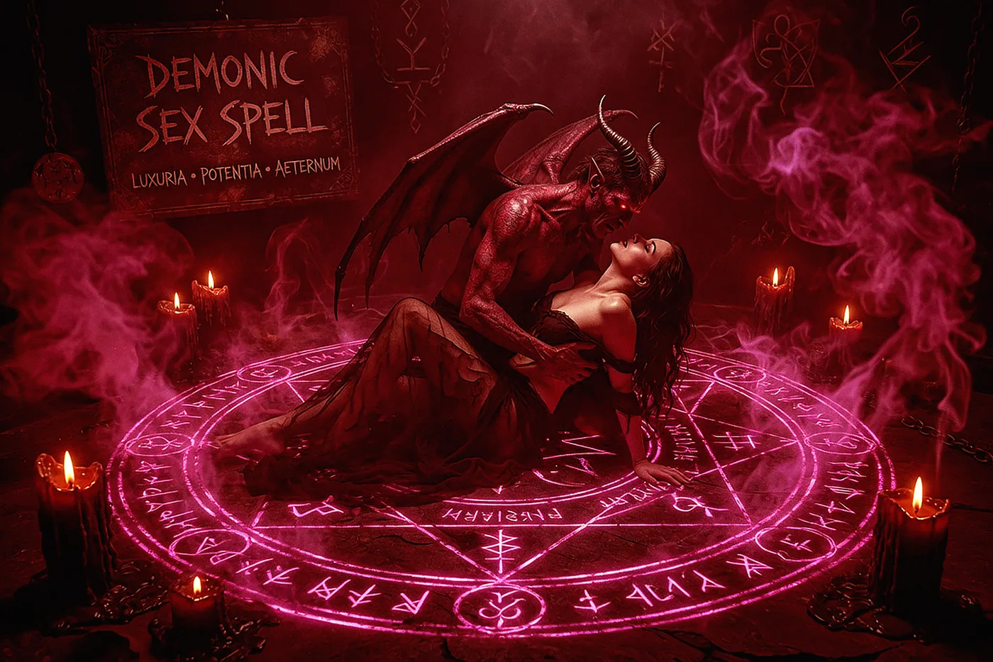 Demonic, infernal, succubus-possession and dark occult fantasy work.