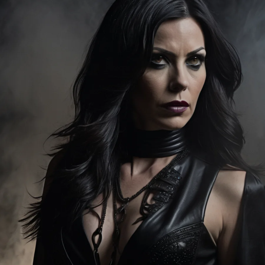 Adult dark female spirit companion portrait with an intense occult aesthetic.